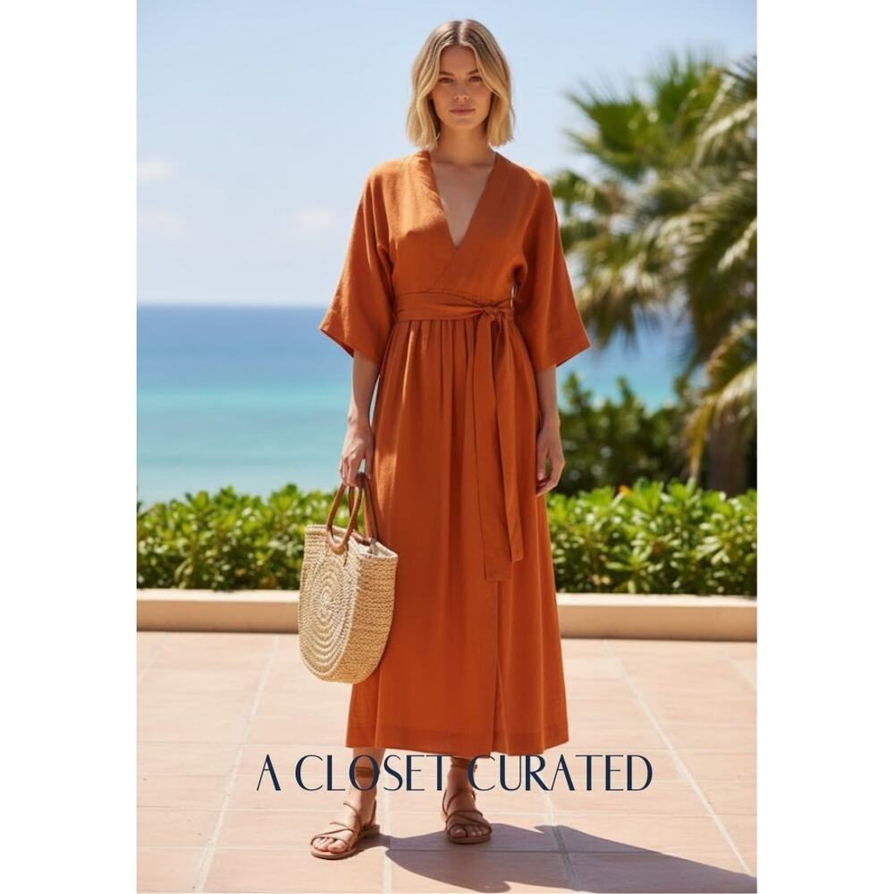 Three Graces Vivi Linen Sundress 2 Orange NWT